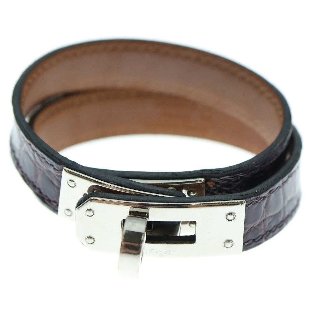 HERMES(エルメス) ドゥブルトゥール ブレスレット アリゲーター×レザー シルバー金具 X刻印