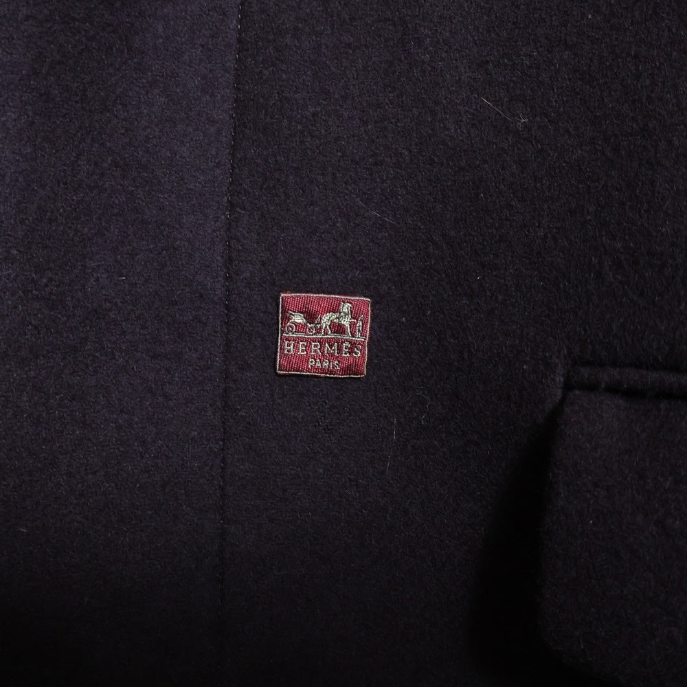 HERMES(エルメス) ロゴパッチ付比翼ボタンウールチェスターコート ワインレッド 51-5714