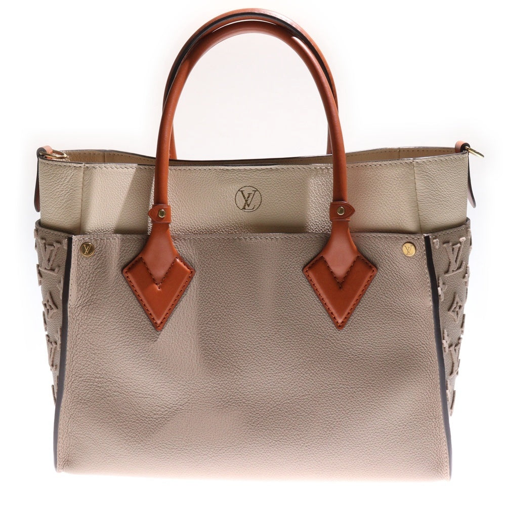 LOUIS VUITTON(ルイヴィトン) モノグラムタフタージュ オンマイサイドMM ハンドバッグ ショルダーバッグ ベージュ×ブラウン レザー M53825 ゴールド金具