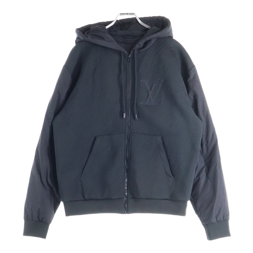 LOUIS VUITTON(ルイヴィトン) 24SS LVロゴ刺繍 ハイブリッド テクニカルコットン ジップアップ スウェットパーカー フーディー ブラック RM241M FVE HQY03W