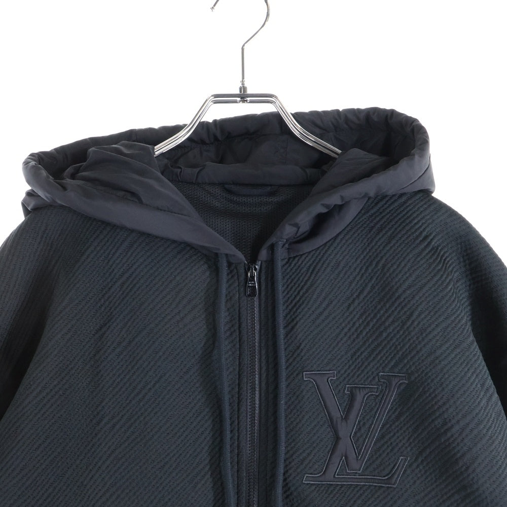 LOUIS VUITTON(ルイヴィトン) 24SS LVロゴ刺繍 ハイブリッド テクニカルコットン ジップアップ スウェットパーカー フーディー ブラック RM241M FVE HQY03W