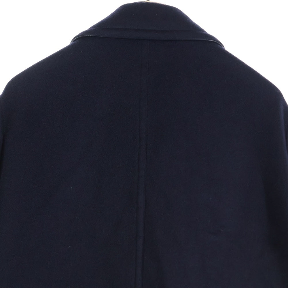 HERMES★カシミヤジャケットコート34★ ★革ベルト★紺 HERMES(エルメス) ラムレザートリム カシミヤ メルトン ダブルブレスト