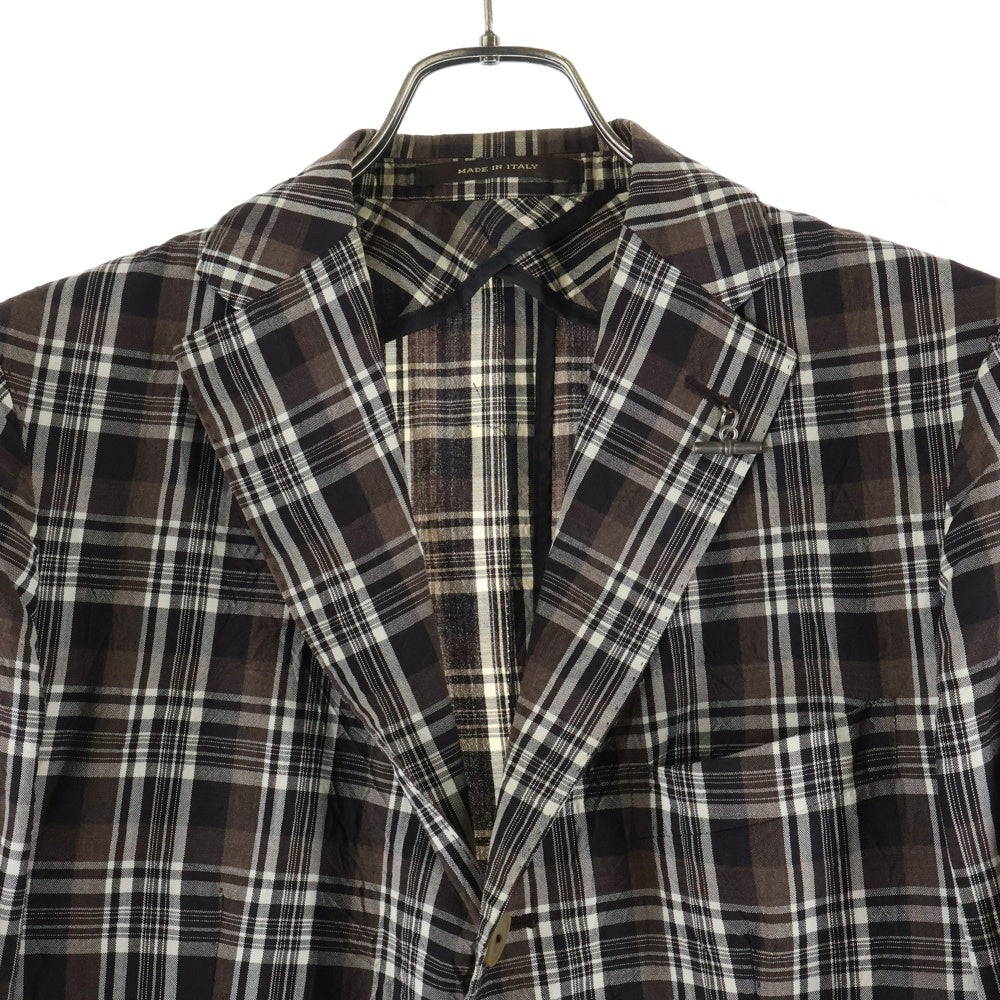 TAGLIATORE(タリアトーレ) チェック総柄 ウール ラペルピン 2B テーラードジャケット ブラウン 1SMC23B