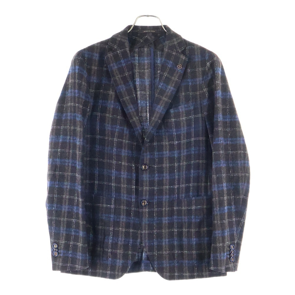 TAGLIATORE(タリアトーレ) MONTECARLO モンテカルロ チェック総柄 ラペルピン ウール 2B テーラードジャケット ブラウン/ブルー 1SMC22K