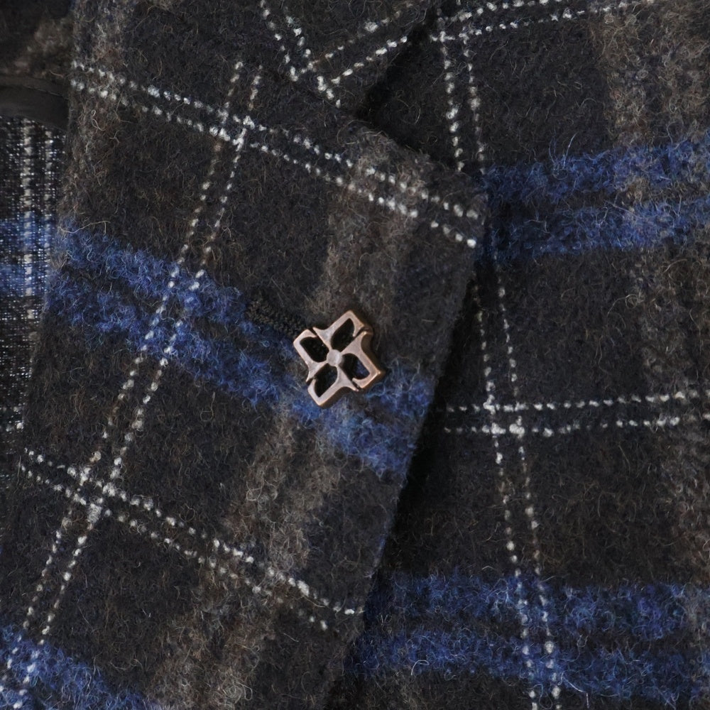 TAGLIATORE(タリアトーレ) MONTECARLO モンテカルロ チェック総柄 ラペルピン ウール 2B テーラードジャケット ブラウン/ブルー 1SMC22K