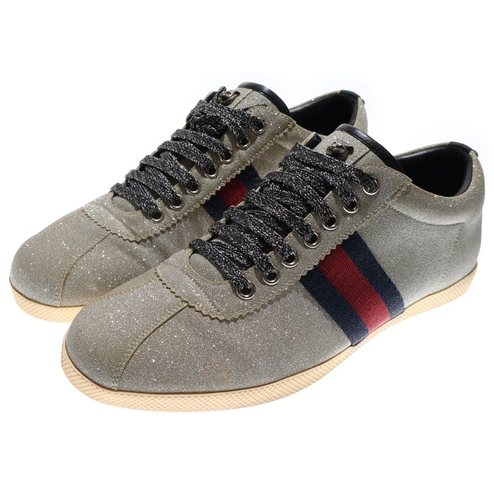 GUCCI(グッチ) シェリーライン ラメ グリッター タイガー スタッズ レースアップ ローカットシューズ スニーカー シルバー レディース 414684