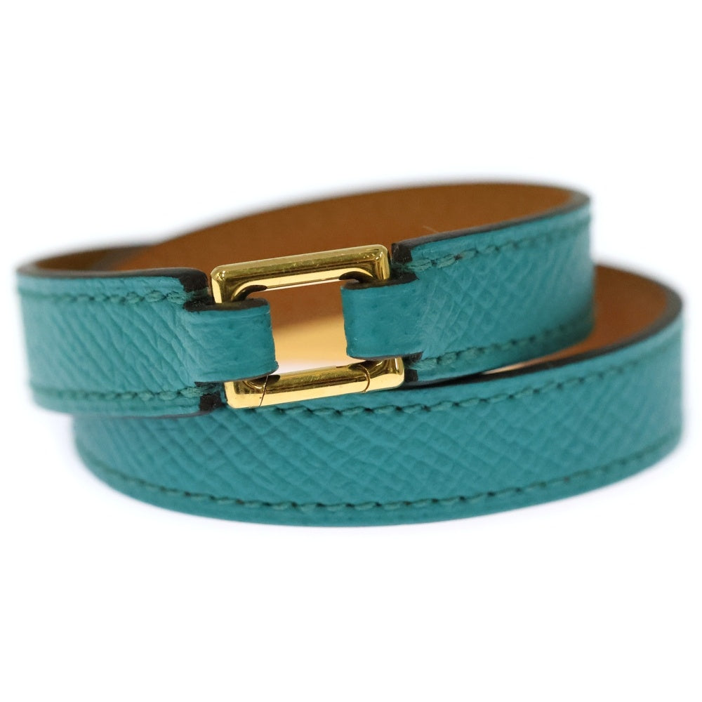 HERMES(エルメス) リヴァル ドゥブルトゥール ブレスレット メドールスタッド ブルーパオ スイフト ブルーグリーン×ゴールド X刻印