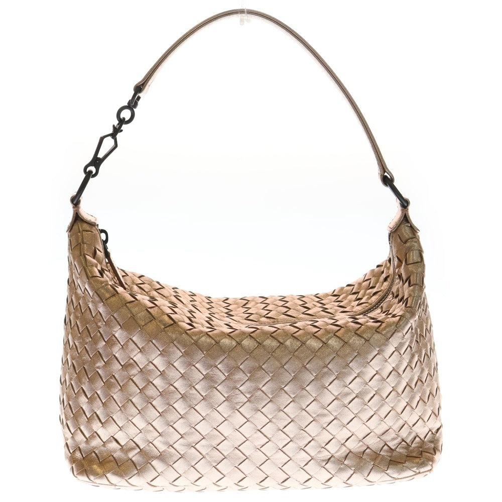 BOTTEGA VENETA(ボッテガヴェネタ) イントレチャート ハンドバッグ ワンショルダーバッグ メタリック ピンクゴールド レザー ブラック金具 レディース