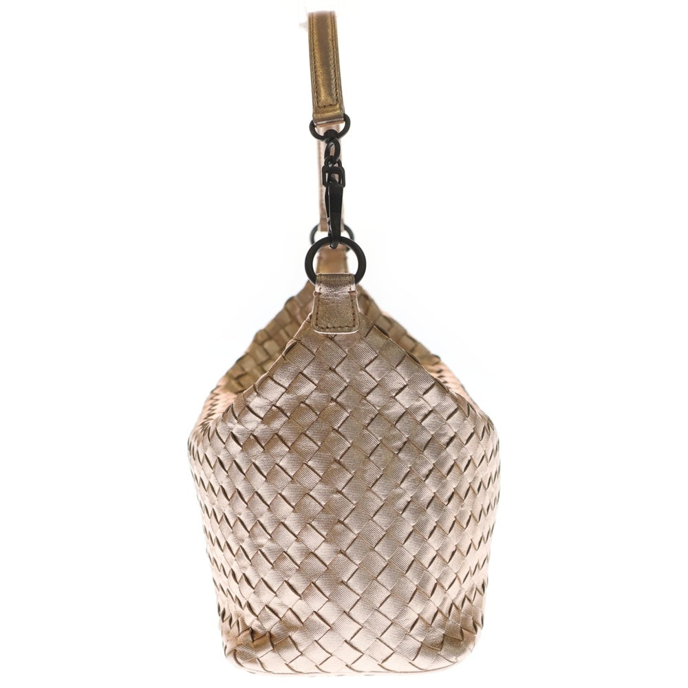 BOTTEGA VENETA(ボッテガヴェネタ) イントレチャート ハンドバッグ ワンショルダーバッグ メタリック ピンクゴールド レザー ブラック金具 レディース