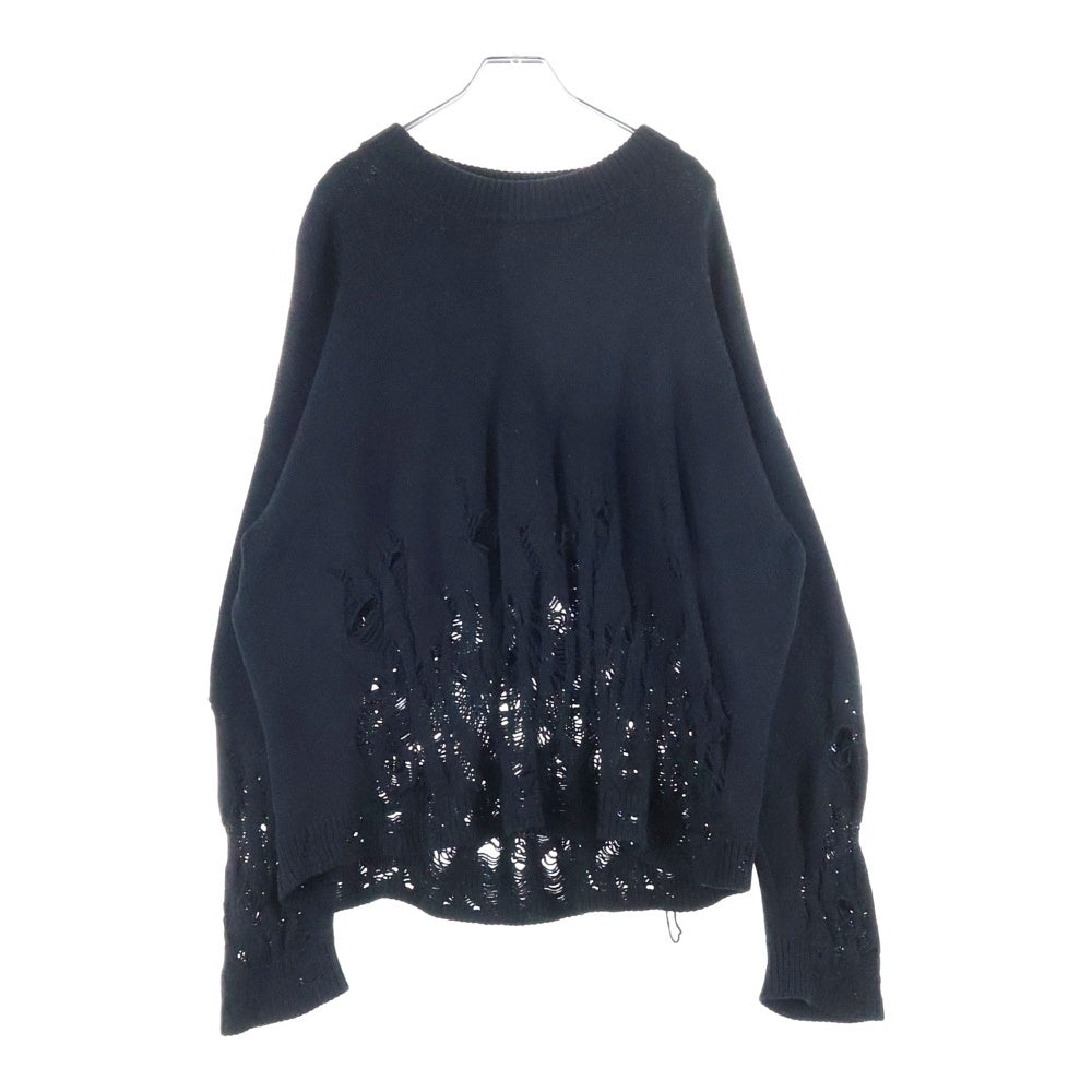 Palm Angels(パームエンジェルス) バックロゴジャガード ダメージ加工 クルーネック プルオーバー 長袖ニット セーター ブラック PMHE007E20KNI004