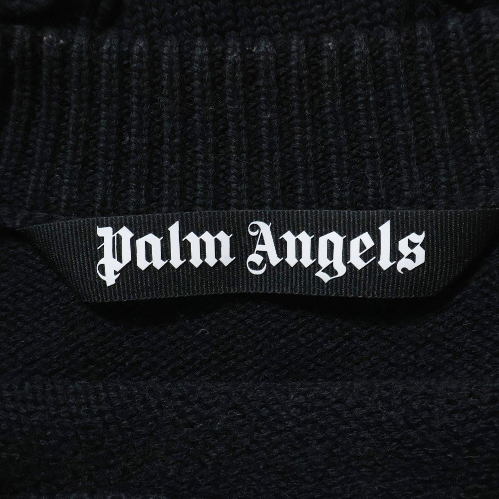 Palm Angels(パームエンジェルス) バックロゴジャガード ダメージ加工 クルーネック プルオーバー 長袖ニット セーター ブラック PMHE007E20KNI004