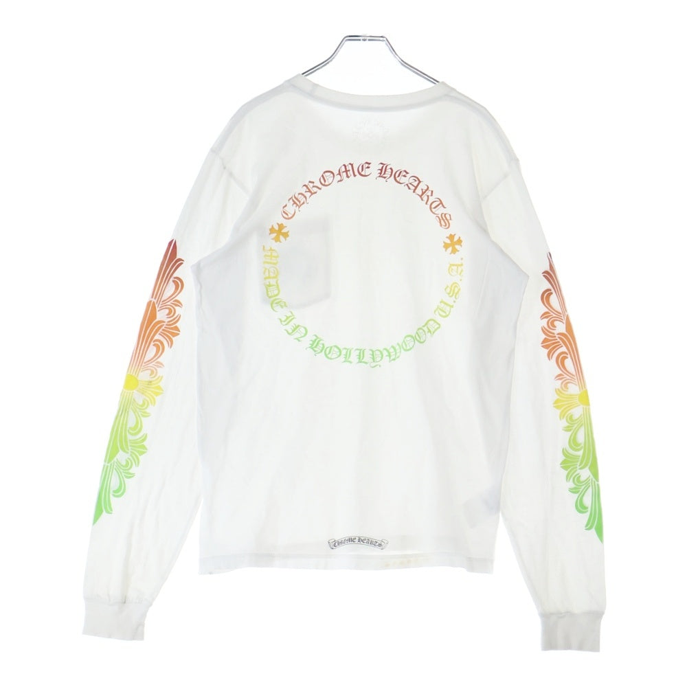 CHROME HEARTS(クロムハーツ) FLRL CRS HORSESHOE LS TEE 袖フローラル ホースシュー マルチカラー ロゴプリント クルーネック ロングスリーブ 長袖Tシャツ カットソー ホワイト