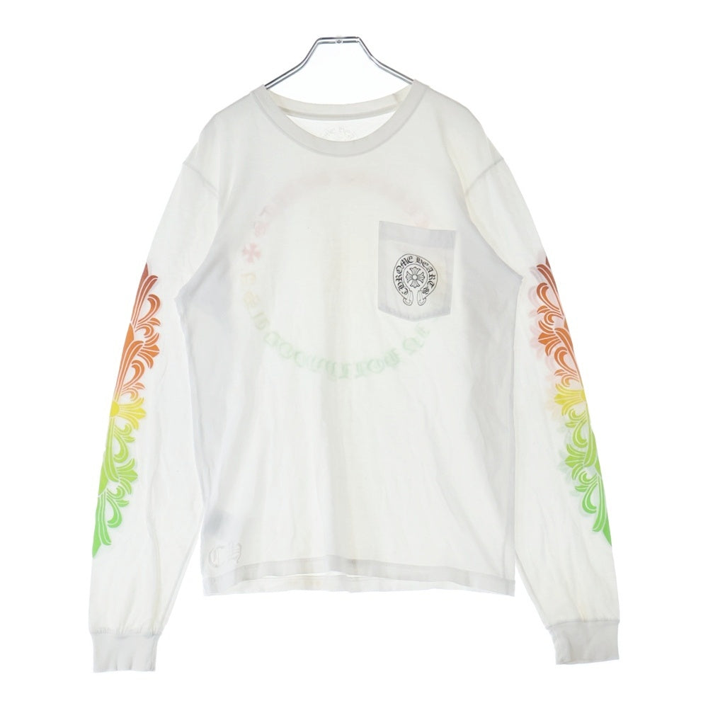 CHROME HEARTS(クロムハーツ) FLRL CRS HORSESHOE LS TEE 袖フローラル ホースシュー マルチカラー ロゴプリント クルーネック ロングスリーブ 長袖Tシャツ カットソー ホワイト