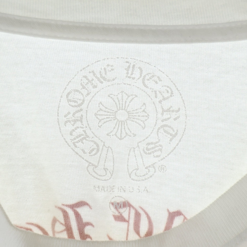 CHROME HEARTS(クロムハーツ) FLRL CRS HORSESHOE LS TEE 袖フローラル ホースシュー マルチカラー ロゴプリント クルーネック ロングスリーブ 長袖Tシャツ カットソー ホワイト