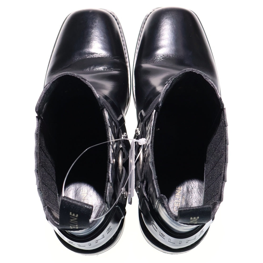 CELINE(セリーヌ) カマルグ トリオンフ バイカー サイドゴア スクエアトゥ リング チェルシー ショートブーツ ブラック レディース