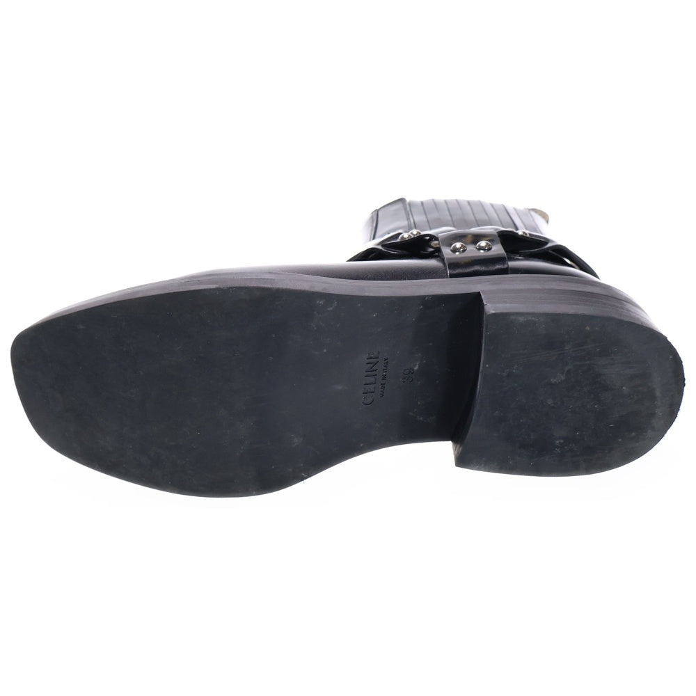 CELINE(セリーヌ) カマルグ トリオンフ バイカー サイドゴア スクエアトゥ リング チェルシー ショートブーツ ブラック レディース