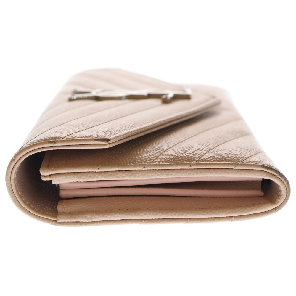 SAINT LAURENT PARIS(サンローランパリ) カサンドラ フラップウォレット ロングウォレット 長財布 カードケース ピンクベージュ レザー 372264 シルバー金具