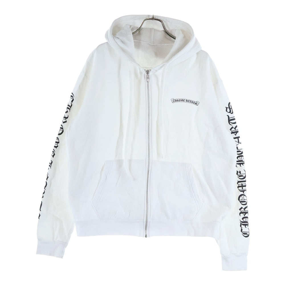 CHROME HEARTS(クロムハーツ) SWTSHRT HD ZIP バックスクロールラベルプリント ジップアップスウェットパーカー フーディー ホワイト レディース