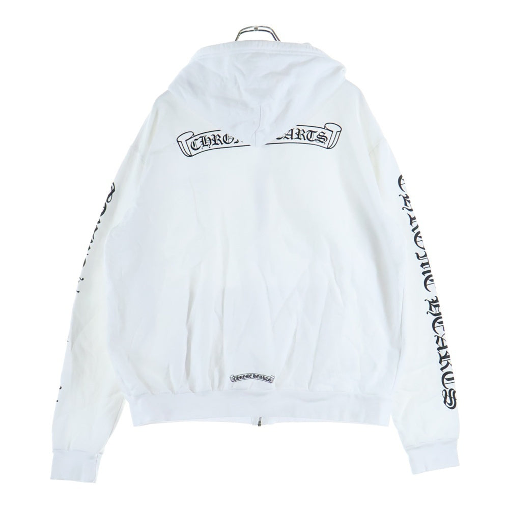 CHROME HEARTS(クロムハーツ) SWTSHRT HD ZIP バックスクロールラベルプリント ジップアップスウェットパーカー フーディー ホワイト レディース