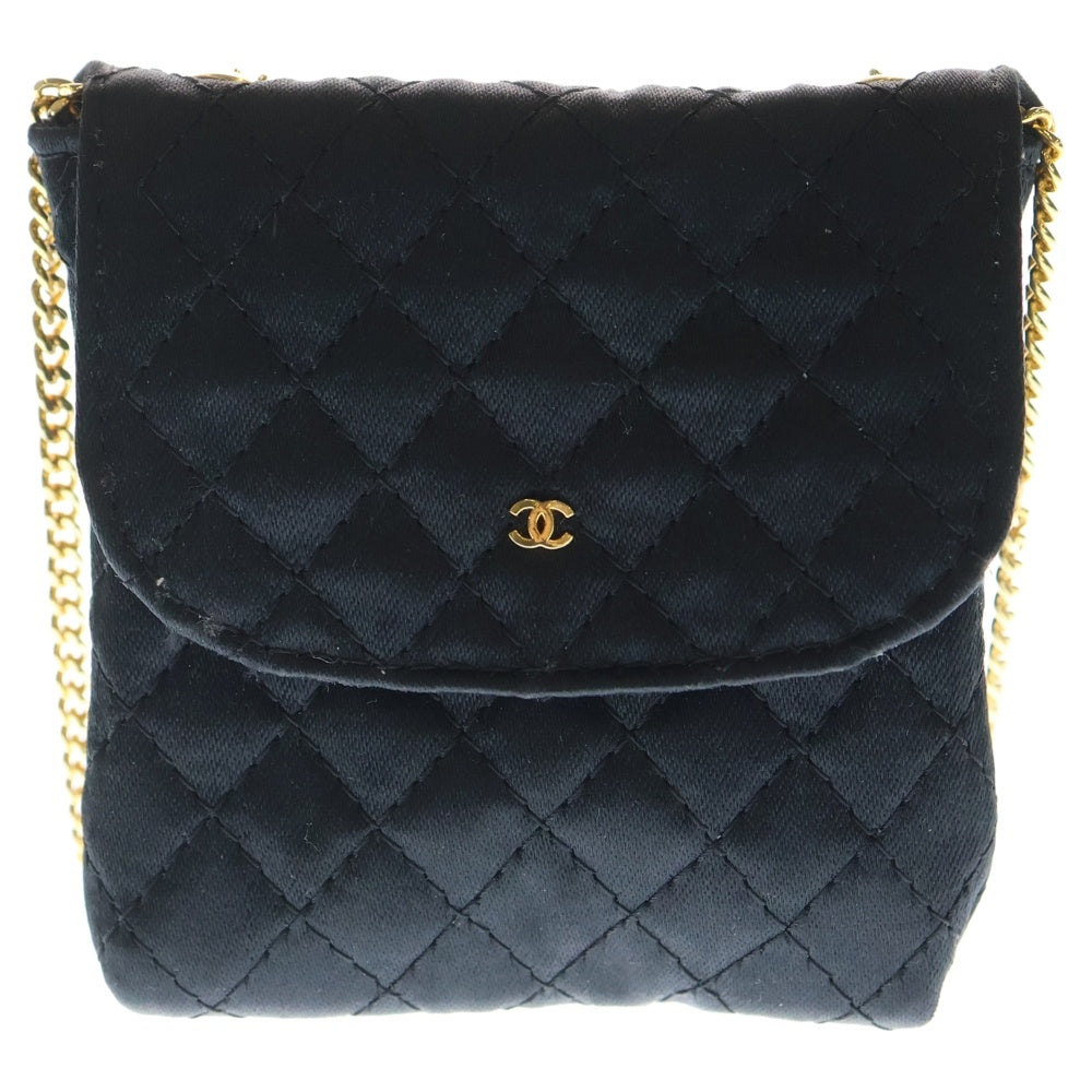 CHANEL(シャネル) マトラッセ ミニバッグ ネックレス ケース 小物入れ ポーチ チェーン ブラック サテン ゴールド金具 レディース