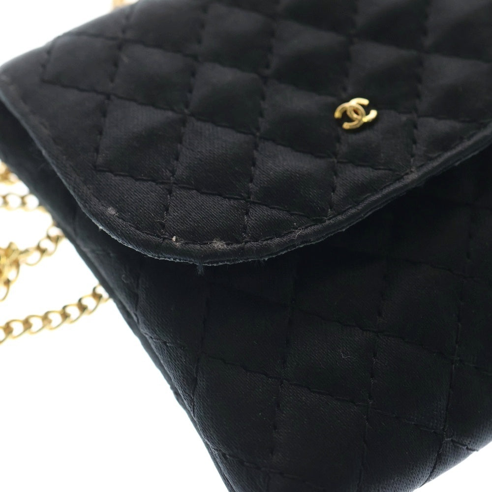 CHANEL(シャネル) マトラッセ ミニバッグ ネックレス ケース 小物入れ ポーチ チェーン ブラック サテン ゴールド金具 レディース