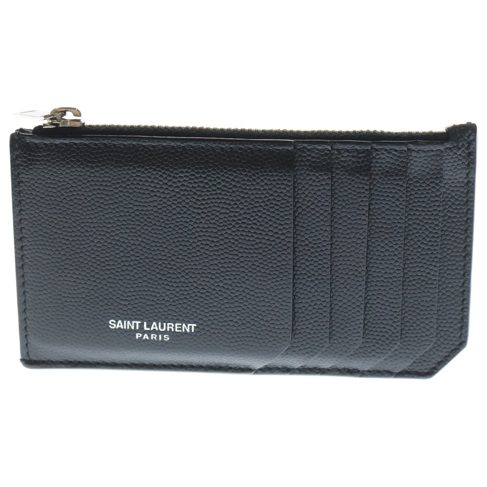 SAINT LAURENT PARIS(サンローランパリ) フラグメント ジップポーチ カードケース 小物入れ コインケース 財布 ブラック レザー 609362 シルバー金具 レディース
