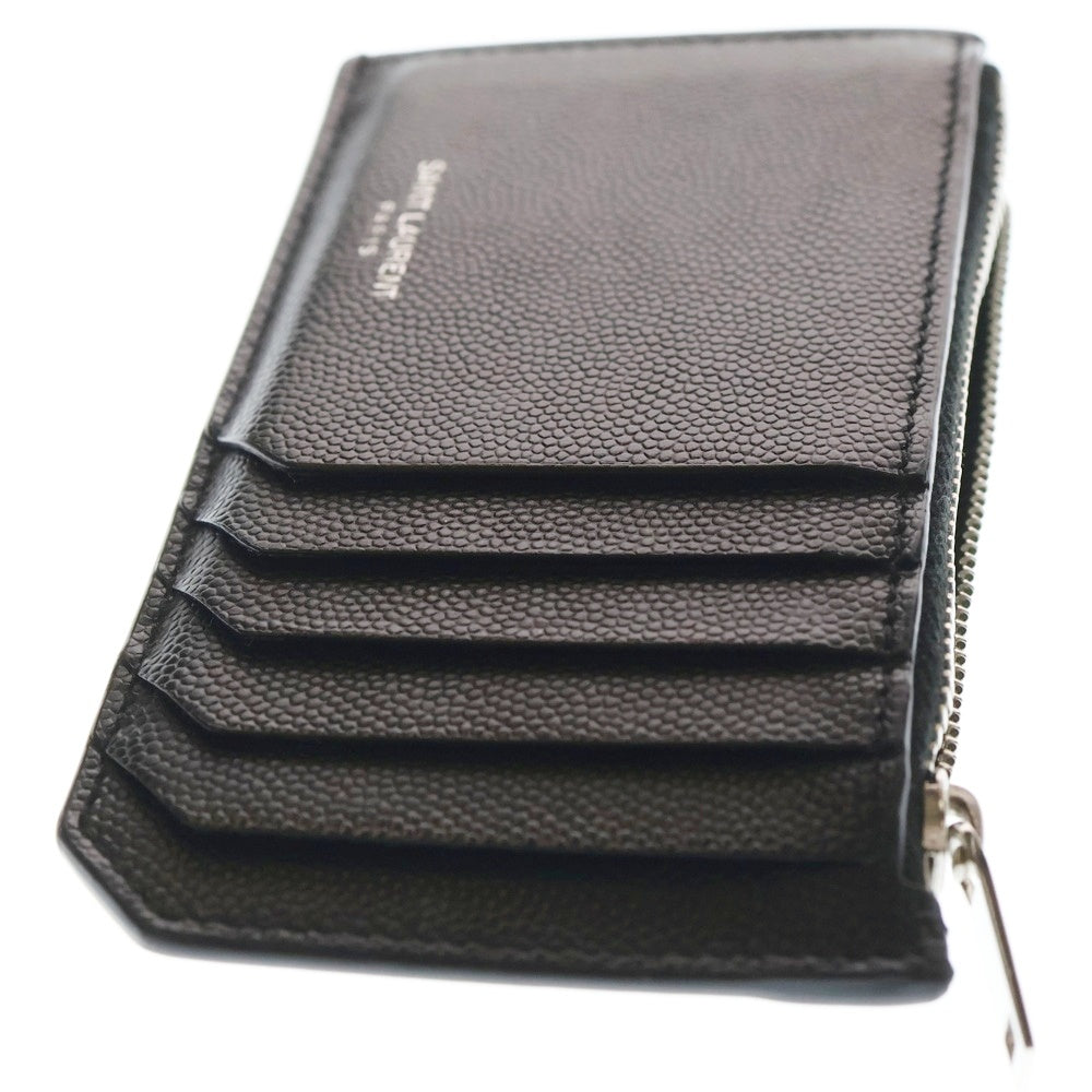 SAINT LAURENT PARIS(サンローランパリ) フラグメント ジップポーチ カードケース 小物入れ コインケース 財布 ブラック レザー 609362 シルバー金具 レディース