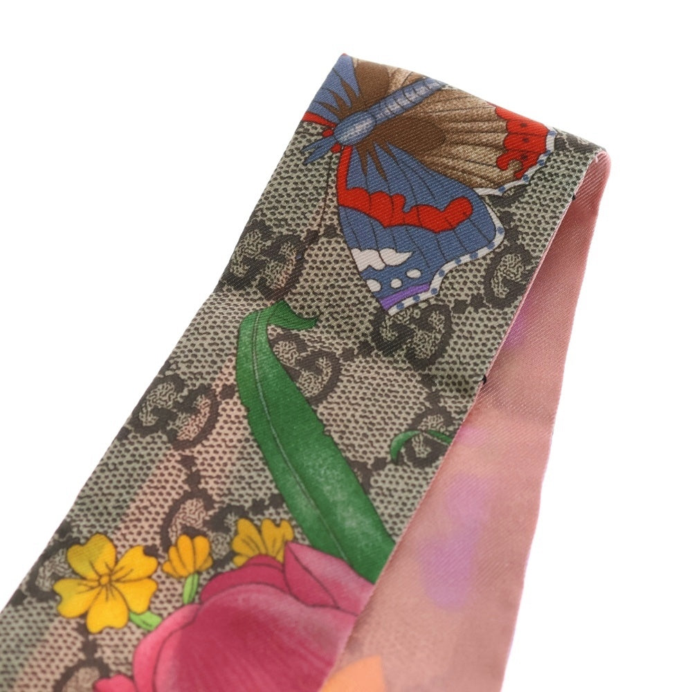 GUCCI(グッチ) GGフローラ プリント ツイリー シルク ベージュ×ピンク
