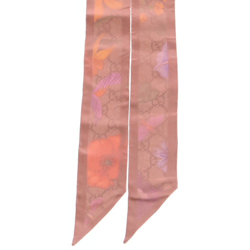 GUCCI(グッチ) GGフローラ プリント ツイリー シルク ベージュ×ピンク 609317 レディース