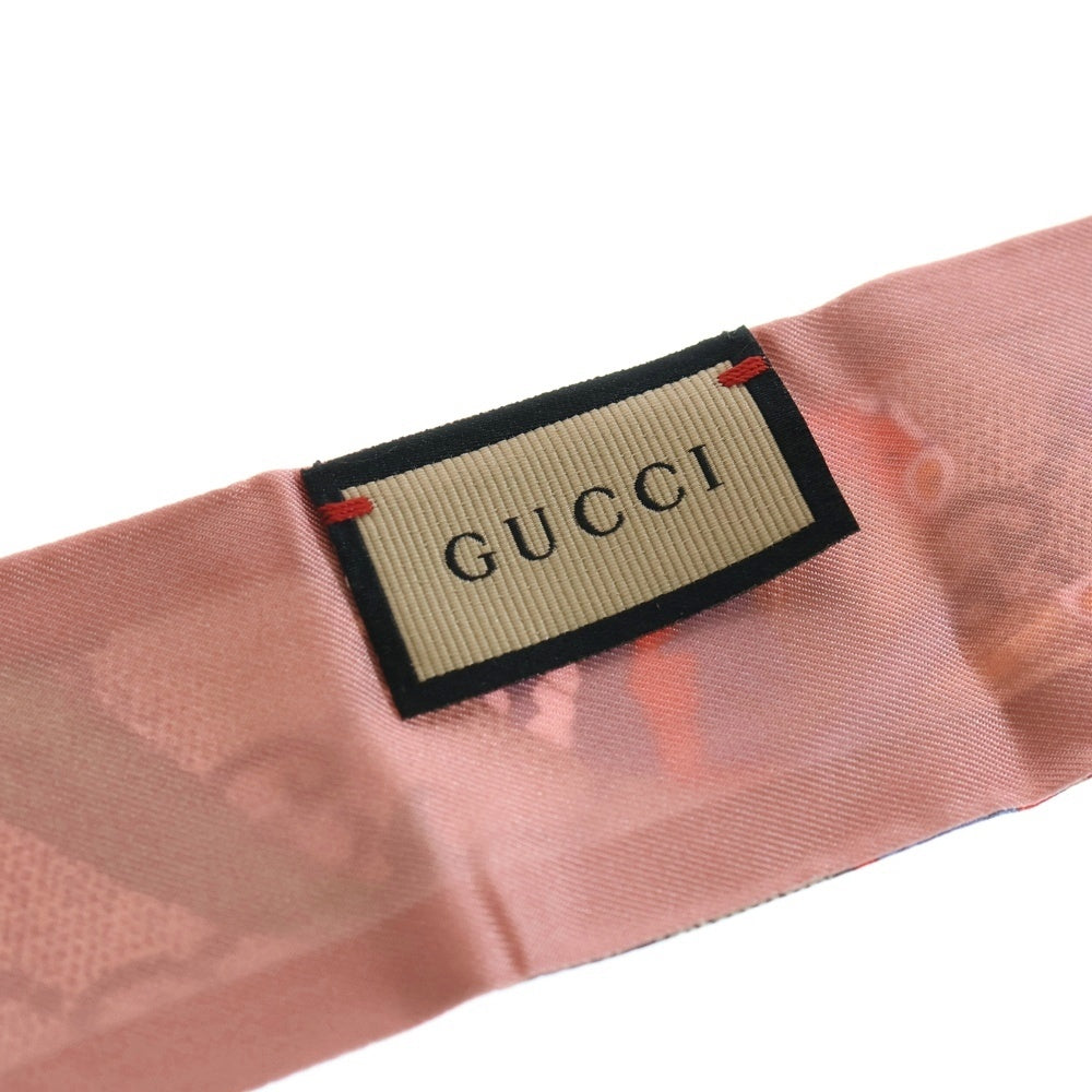 GUCCI 　グッチ 　GGプリントネックボウツイリー　ベージュ／ピンク　シルク GUCCI(グッチ) GGフローラ プリント ツイリー シルク ベージュ×ピンク