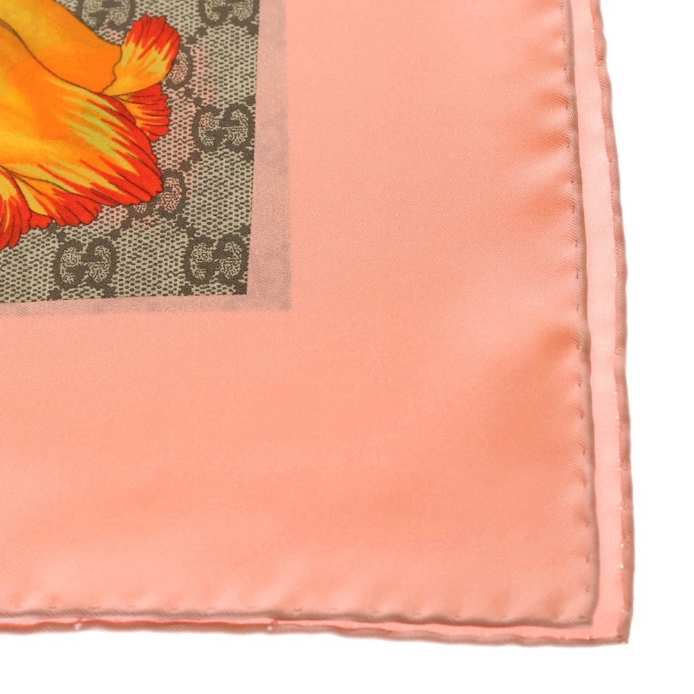 GUCCI(グッチ) GGフローラ プリント シルクスカーフ ベージュ×ピンク 602585