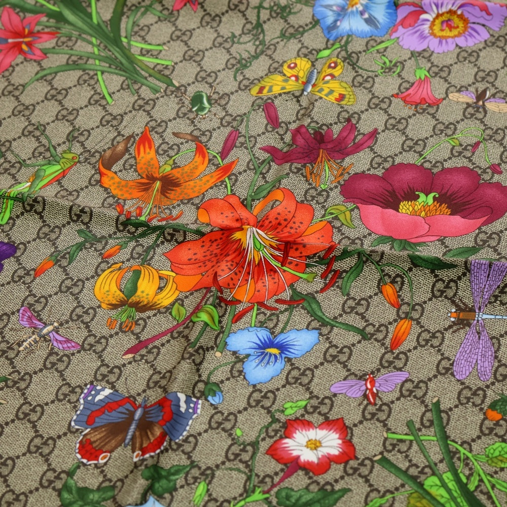 GUCCI(グッチ) GGフローラ プリント シルクスカーフ ベージュ×ピンク 602585