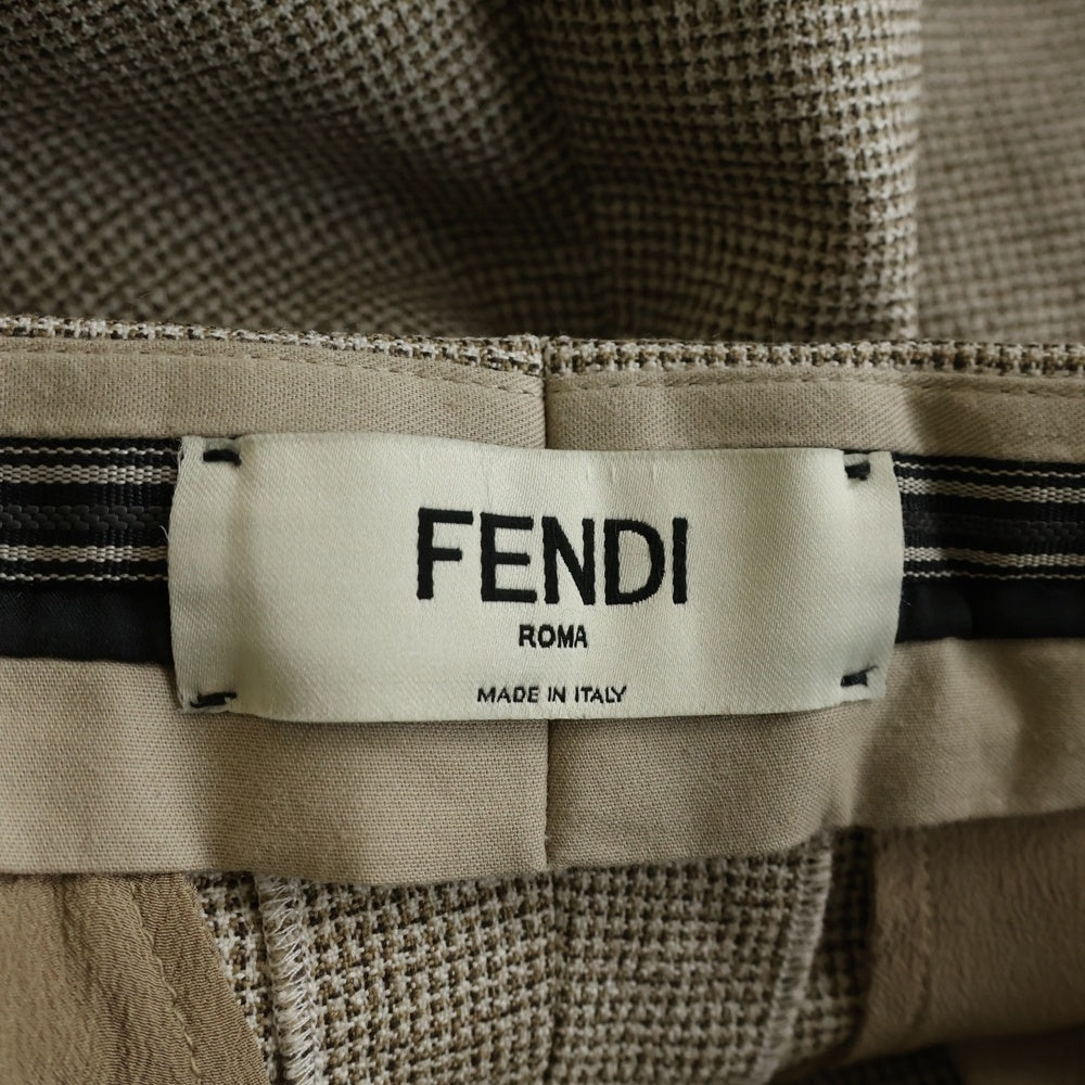 FENDI(フェンディ) チェック総柄 バレル スラックスパンツ トラウザーズ ベージュ レディース FR6608