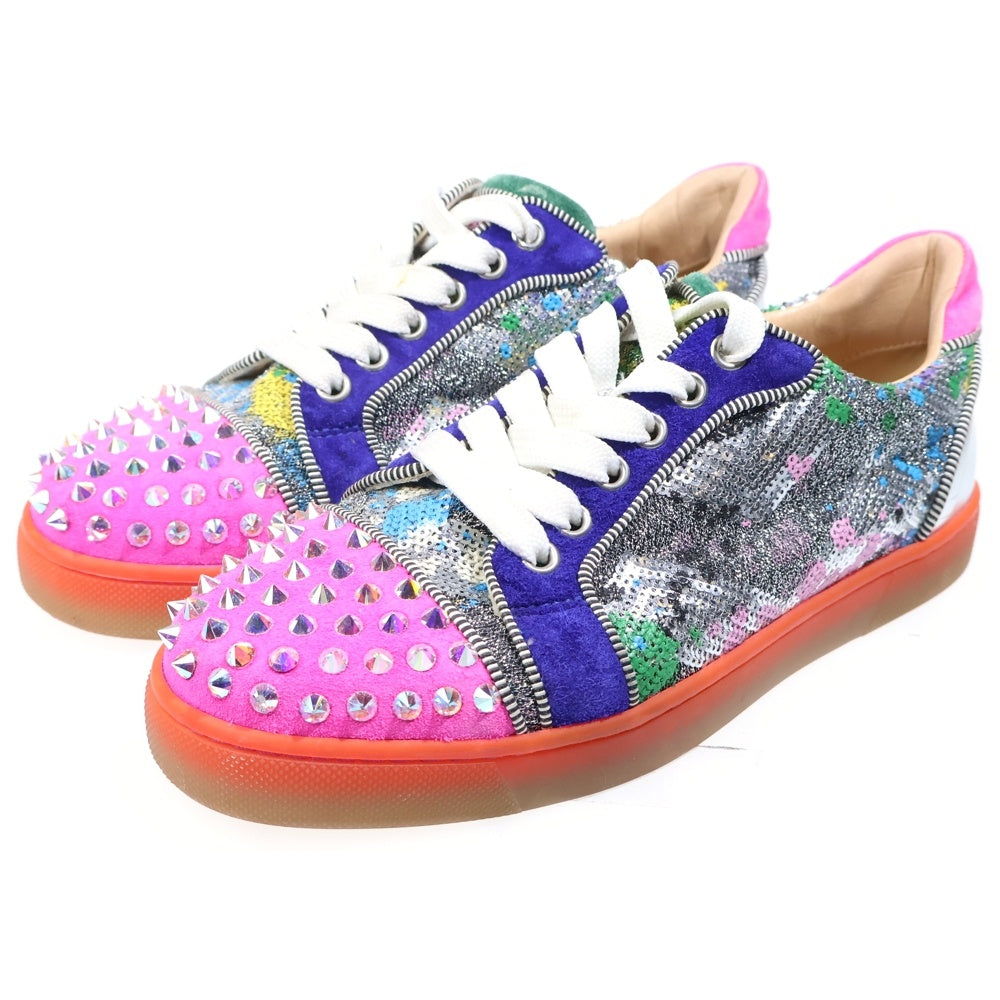 CHRISTIAN LOUBOUTIN(クリスチャンルブタン) スパンコール刺繍スタッズレザー切替ローカットスニーカー マルチカラー 36/23cm レディース