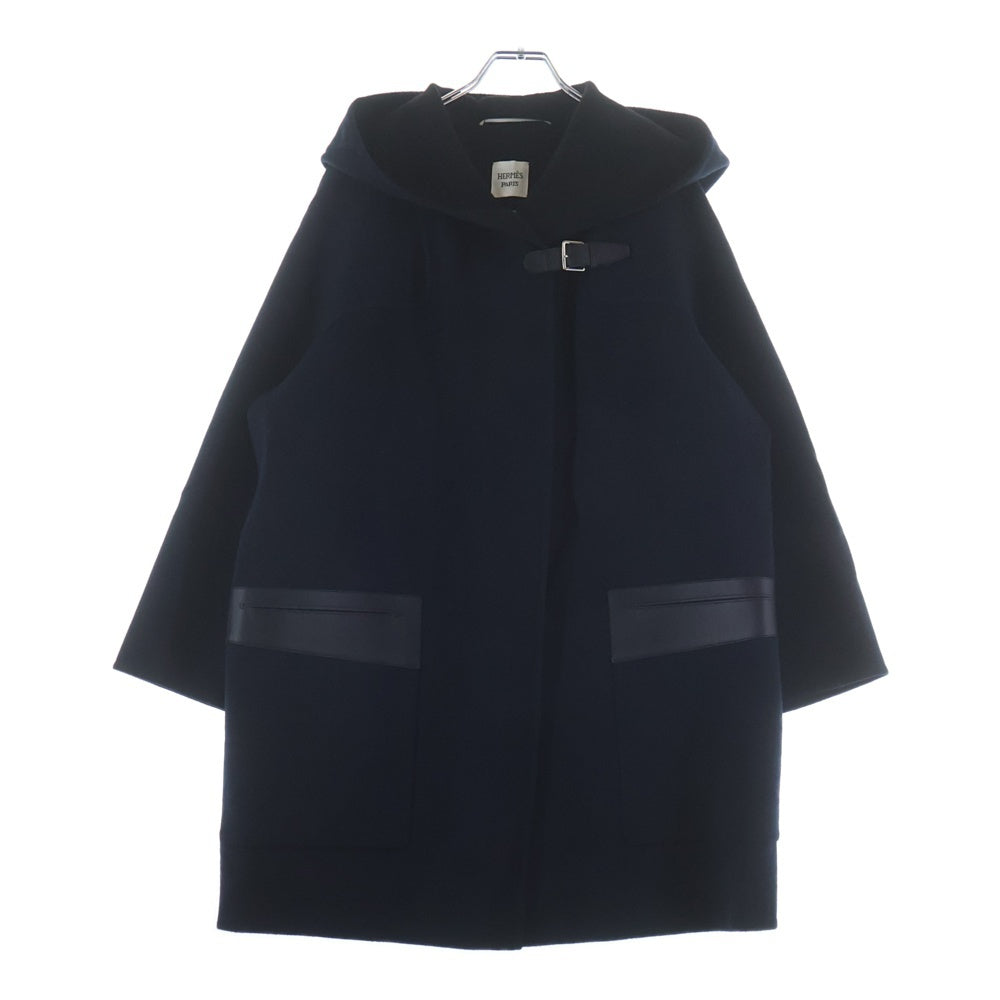 HERMES(エルメス) ベルト付フーデッドカシミヤコート ブルーノワール ネイビー 4H0124DB レディース