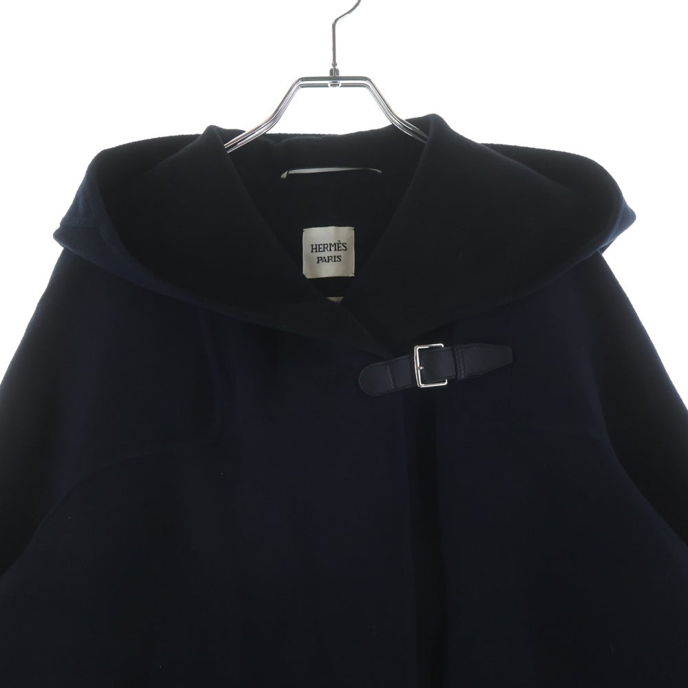 HERMES(エルメス) ベルト付フーデッドカシミヤコート ブルーノワール ネイビー 4H0124DB レディース