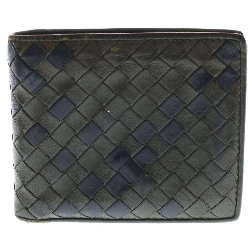BOTTEGA VENETA(ボッテガヴェネタ) イントレチャート 二つ折り財布 コンパクトウォレット コインケース カーキ×ブラック レザー 113993