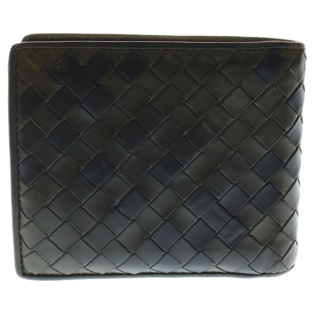 BOTTEGA VENETA(ボッテガヴェネタ) イントレチャート 二つ折り財布 コンパクトウォレット コインケース カーキ×ブラック レザー 113993
