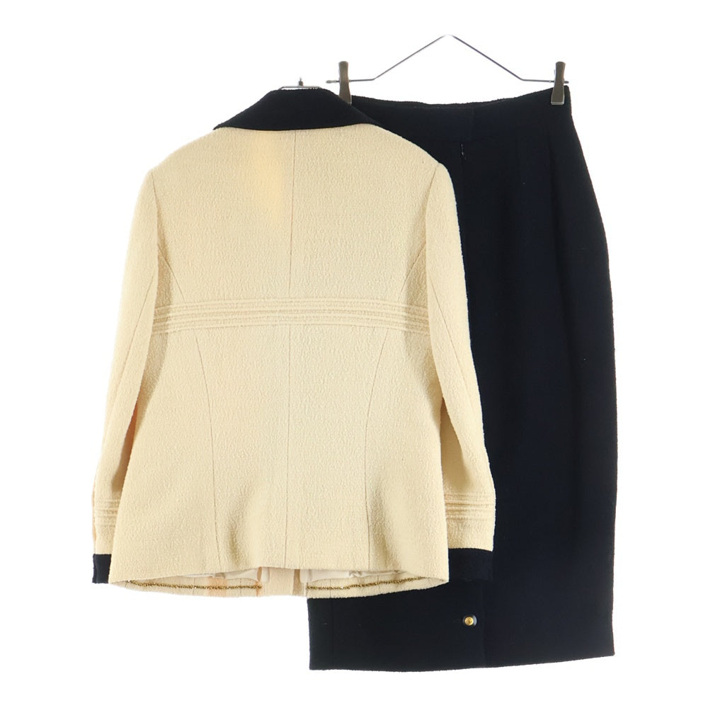 CHANEL(シャネル) 93A ウールツイード バイカラージャケット タイトスカート セットアップ ベージュ/ブラック レディース