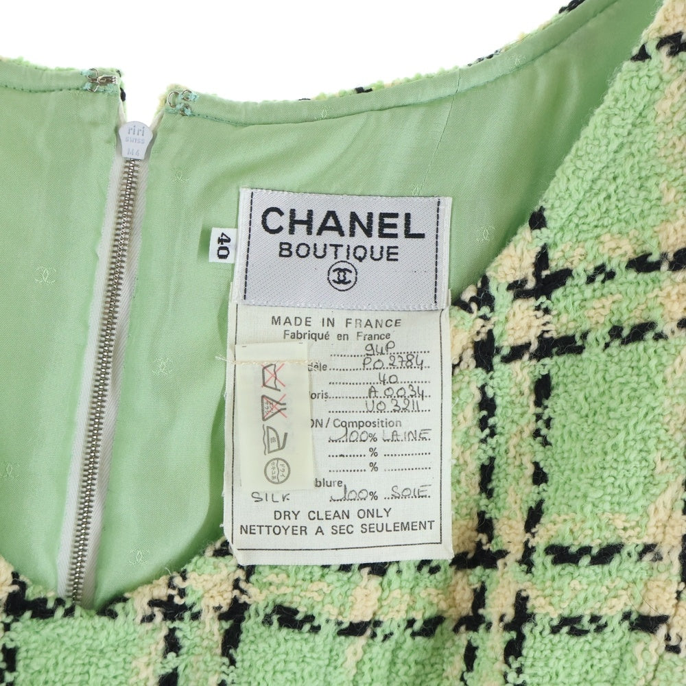 CHANEL(シャネル) 94P ツイード チェックワンピース ライトグリーン レディース