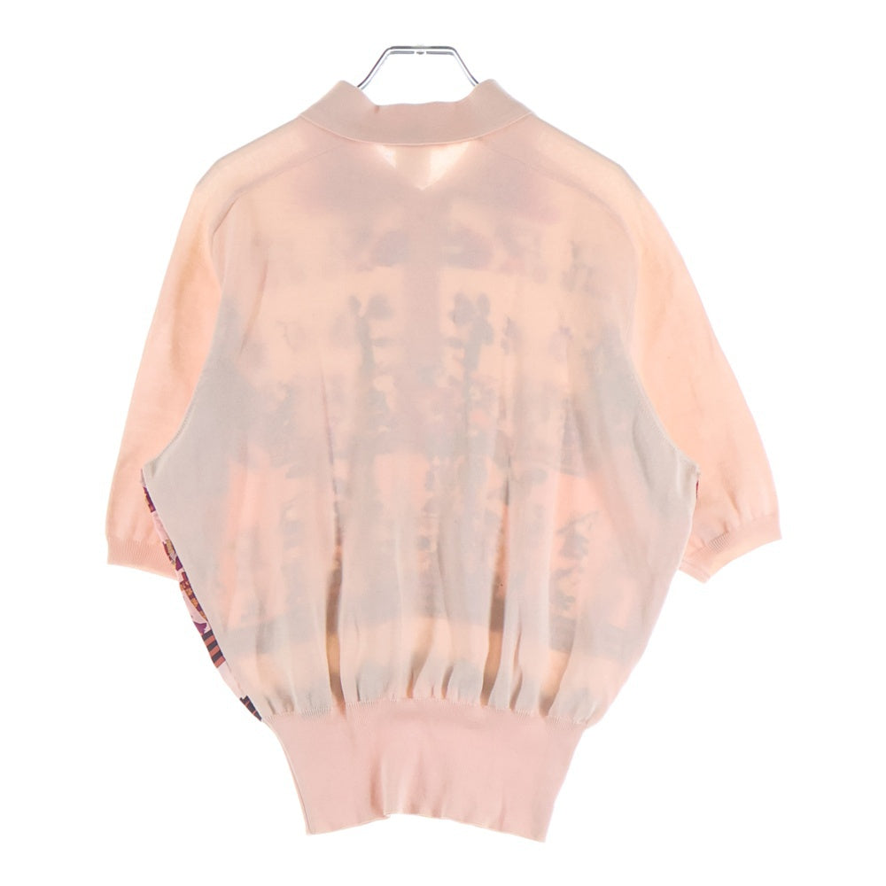 HERMES(エルメス) シルク切替 ニットポロシャツ ピンク レディース