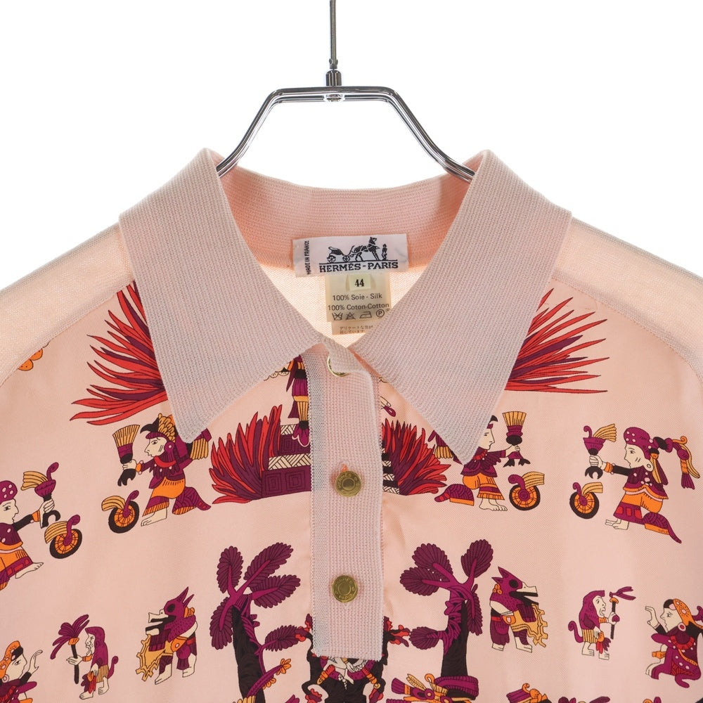 HERMES(エルメス) シルク切替 ニットポロシャツ ピンク レディース