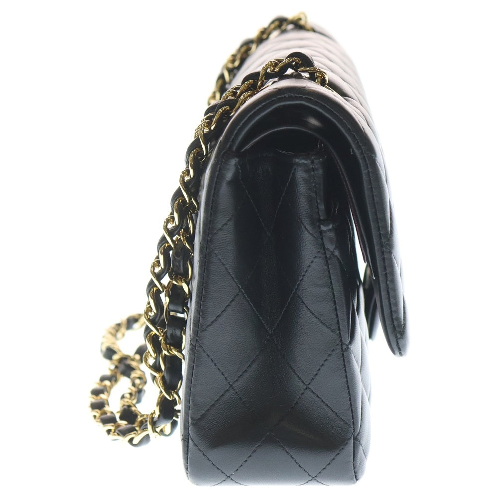 CHANEL(シャネル) マトラッセ25 ダブルフラップ ダブルチェーン ショルダーバッグ ブラック ラムスキン ゴールド金具 A01112 レディース