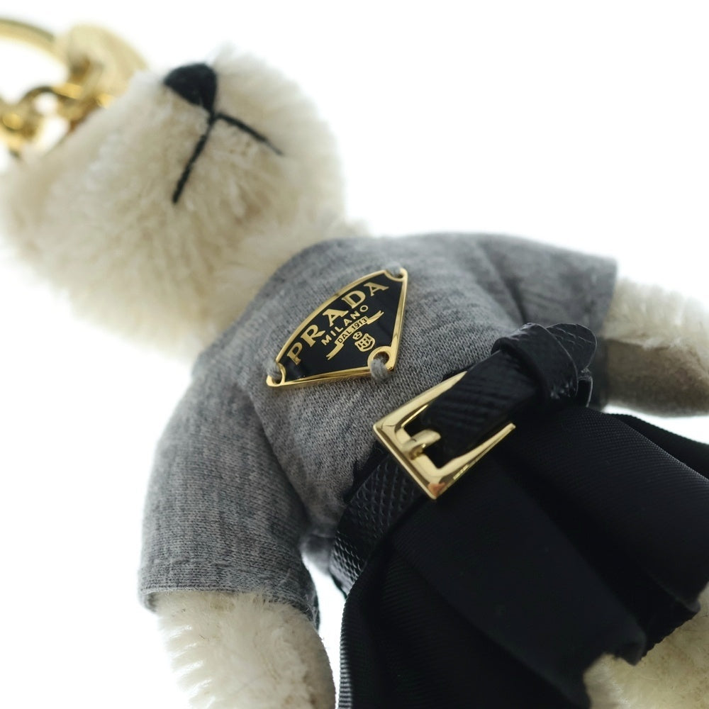 PRADA(プラダ) テディベア チェーン トライアングルロゴプレート キーホルダー ゴールド金具 アイボリー/グレー 1TO047 レディース