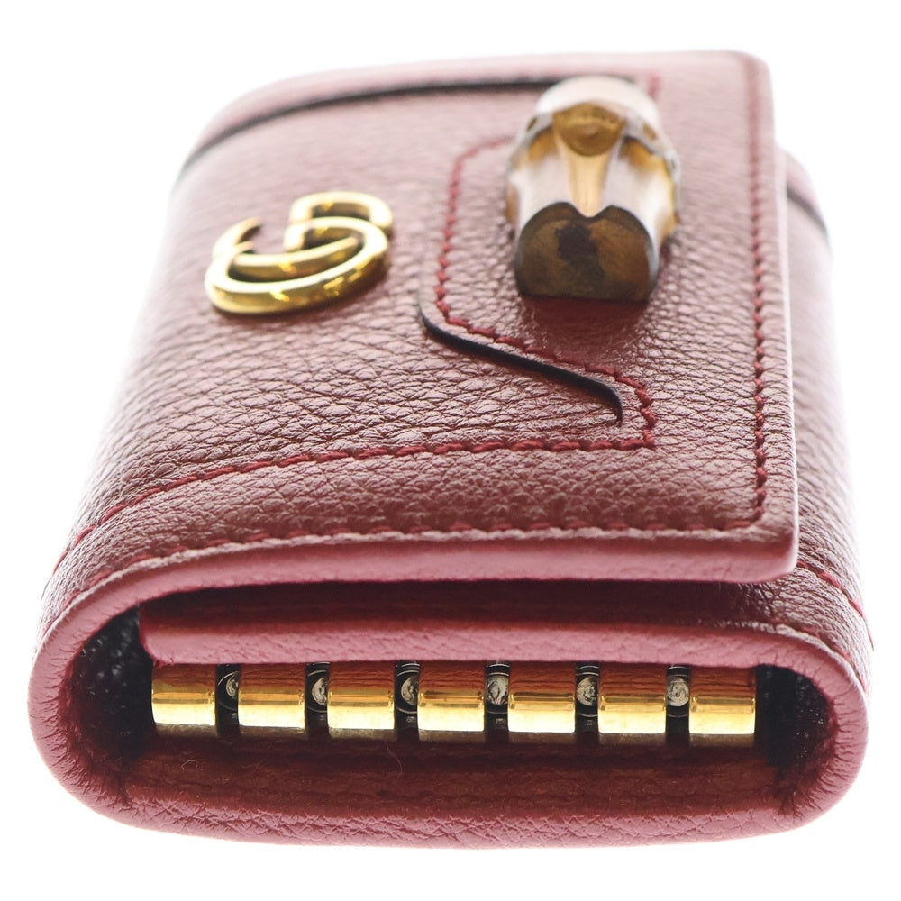GUCCI(グッチ) GGマーモント バンブー 6連キーケース キーホルダー レッド レザー 658636 ゴールド金具 レディース