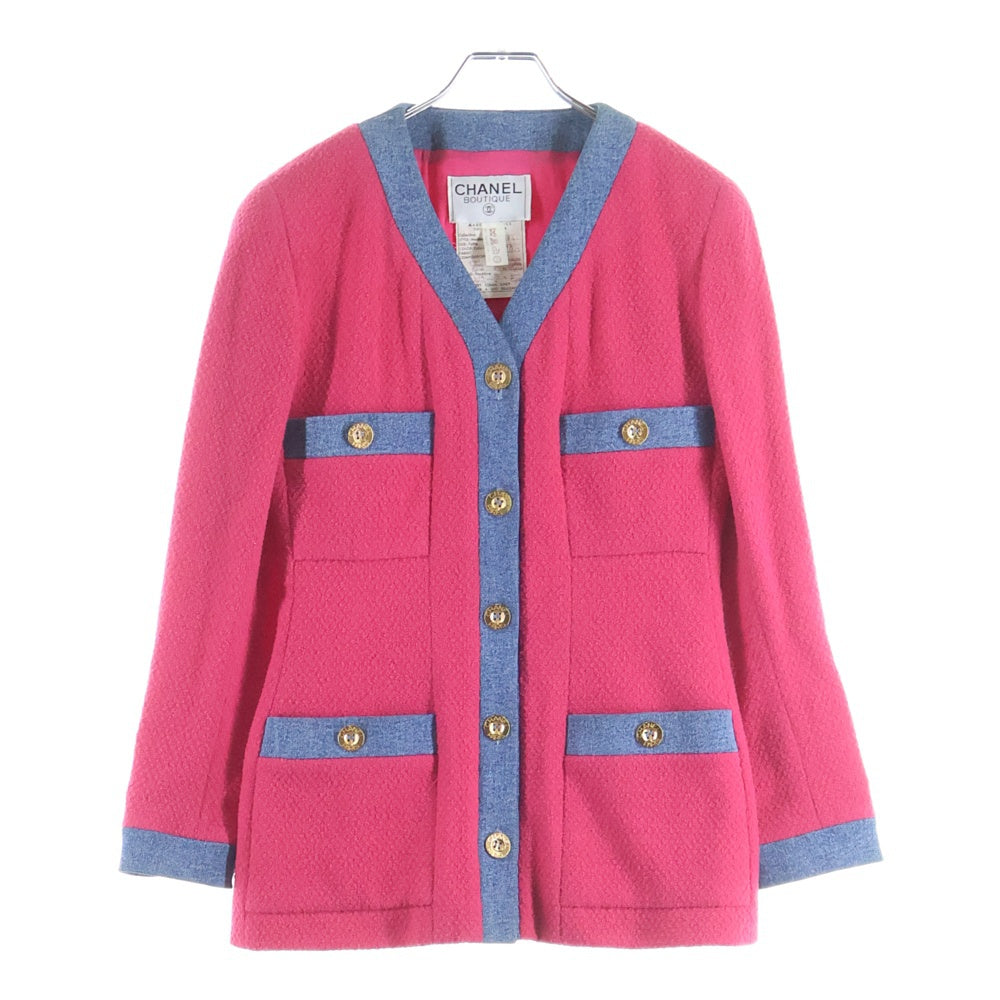 CHANEL(シャネル) デニム切り替え ツイードジャケット スカート セットアップ ピンク/インディゴ レディース