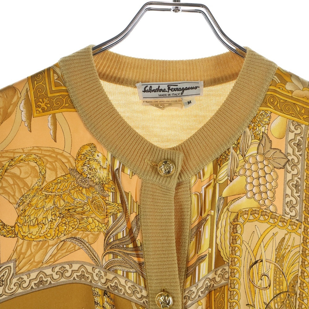 Salvatore Ferragamo(サルヴァトーレ フェラガモ) スカーフ切り替えニットカーディガン アンサンブル ゴールド レディース