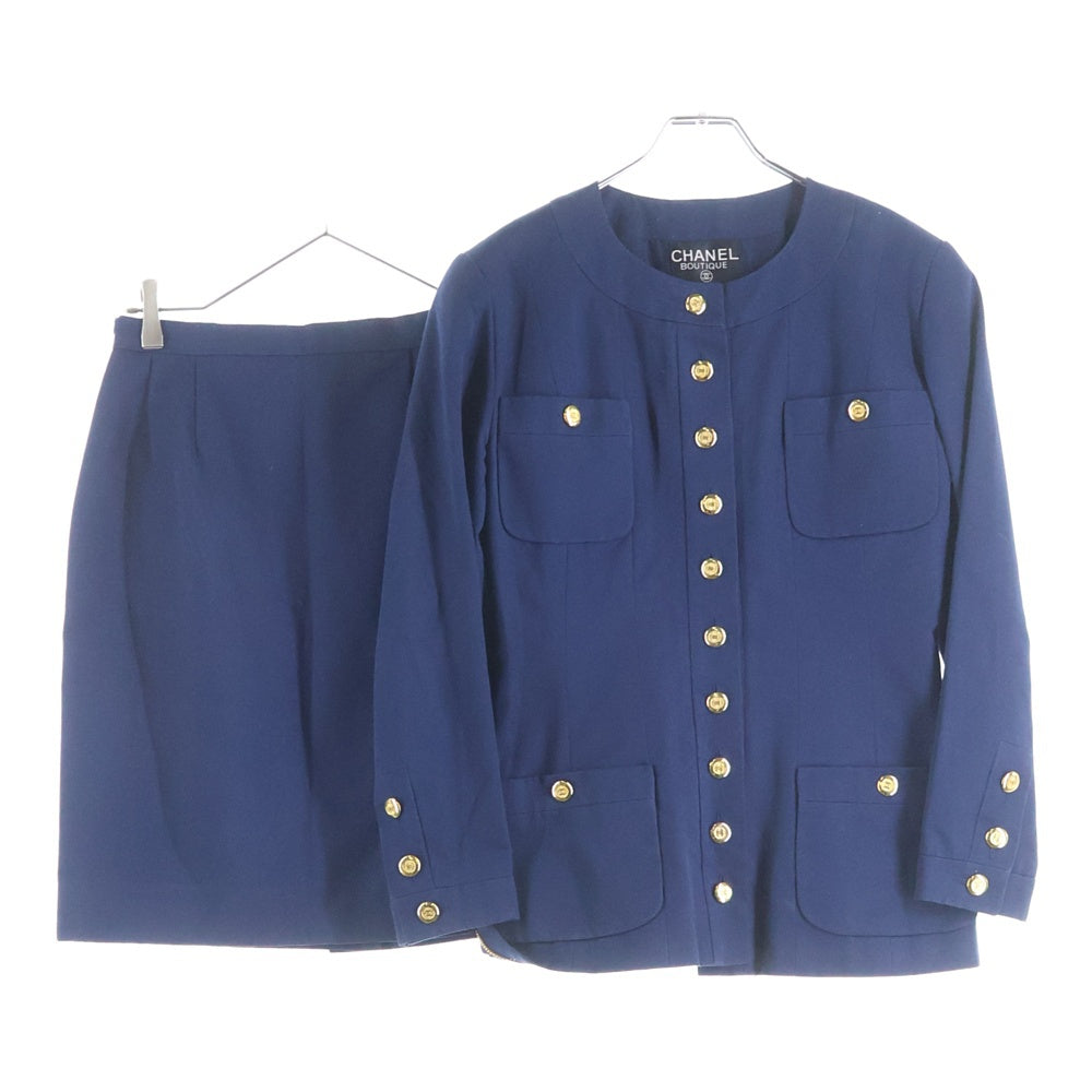 CHANEL(シャネル) ココマークボタン ノーカラ ジャケット ネイビー レディース