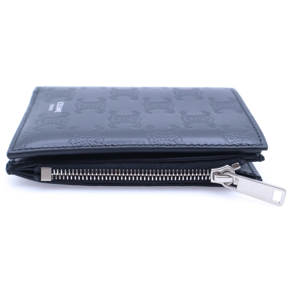 CELINE(セリーヌ) ミニトリオンフ 三つ折り財布 コンパクトウォレット ブラック レザー シルバー金具 レディース