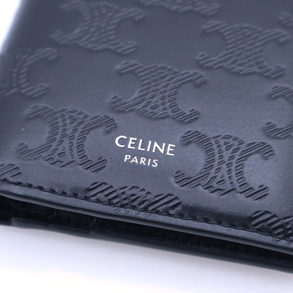 CELINE(セリーヌ) ミニトリオンフ 三つ折り財布 コンパクトウォレット ブラック レザー シルバー金具 レディース